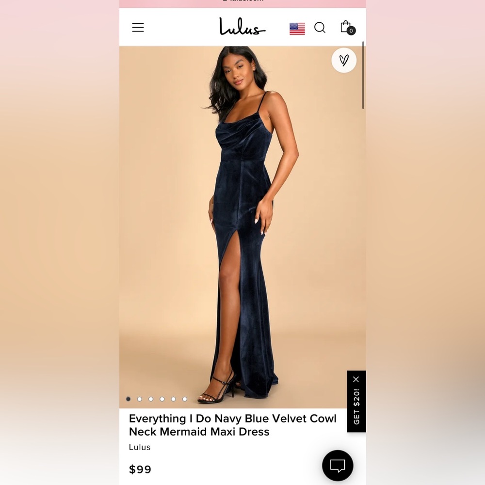 Lulus “everything I do” navy blue velvet gown